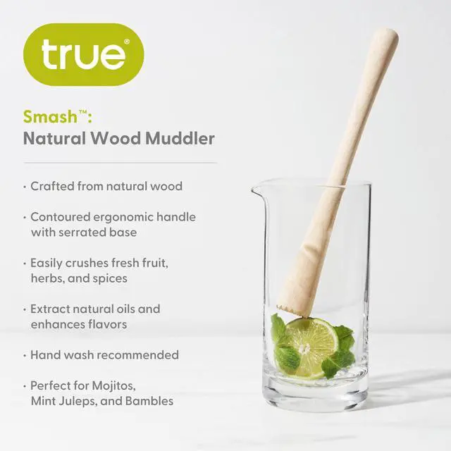Alt view image 2 of 7 - Smash Wooden Muddler for Cocktails with Ergonomic Contoured Handle, Durable Cocktail Muddlers, Herbs and Fruit Crushers, Home Bar Accessories, 9.75", Set of 1