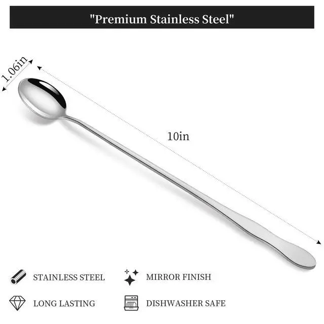 Alt view image 2 of 7 - 10 Inch Long Stainless Steel Bar Spoons, Cocktail Coffee Iced Tea, 4 Pack