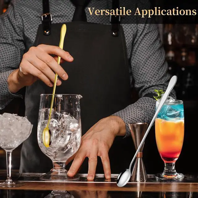 Alt view image 7 of 7 - 10 Inch Long Stainless Steel Bar Spoons, Cocktail Coffee Iced Tea, 4 Pack