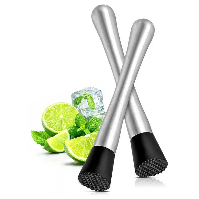 Main image of 2 Pcs Bar Muddler for Cocktails with Glass-Safe Grooved Nylon Head - 8" Stainless Steel Muddler for Lemonade, Dishwasher Safe - Lemonade Stand Supplies for Mojitos, Citrus, Mint, Herb & Fruit Mixing