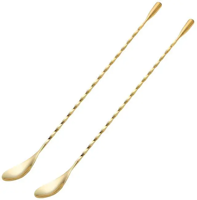 Main image of 2 Pcs 12 Inches Bar Spoon, Long Handle Mixing Stirrers for Drink, Briout Stainless Steel Bar Cocktail Shaker Spoon, Gold