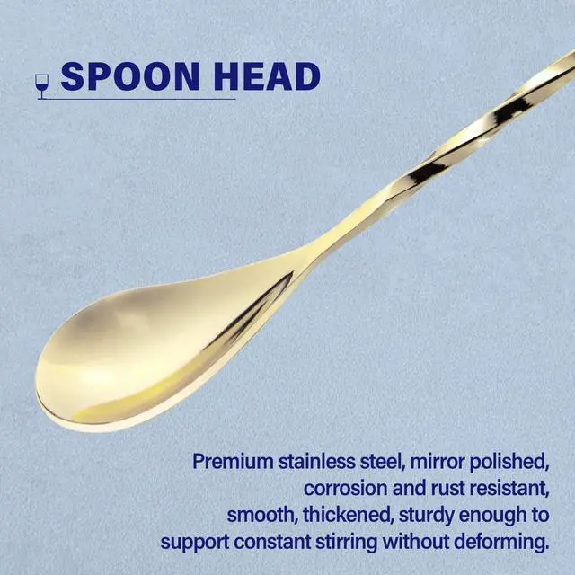 Alt view image 3 of 7 - 2 Pcs 12 Inches Bar Spoon, Long Handle Mixing Stirrers for Drink, Briout Stainless Steel Bar Cocktail Shaker Spoon, Gold