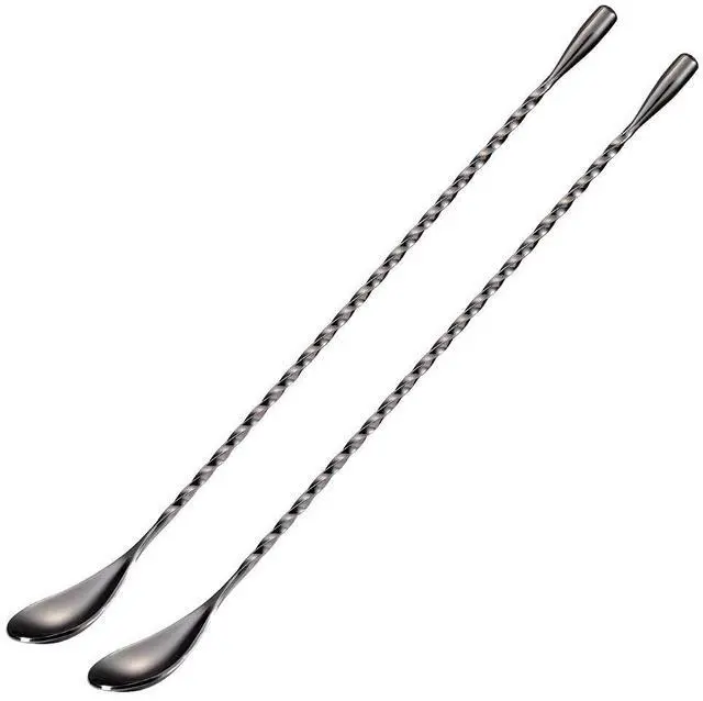 Main image of Bar Spoon Cocktail Mixing Stirrers for Drink, Stainless Steel 12 Inches Long Handle, Black 2 Pieces