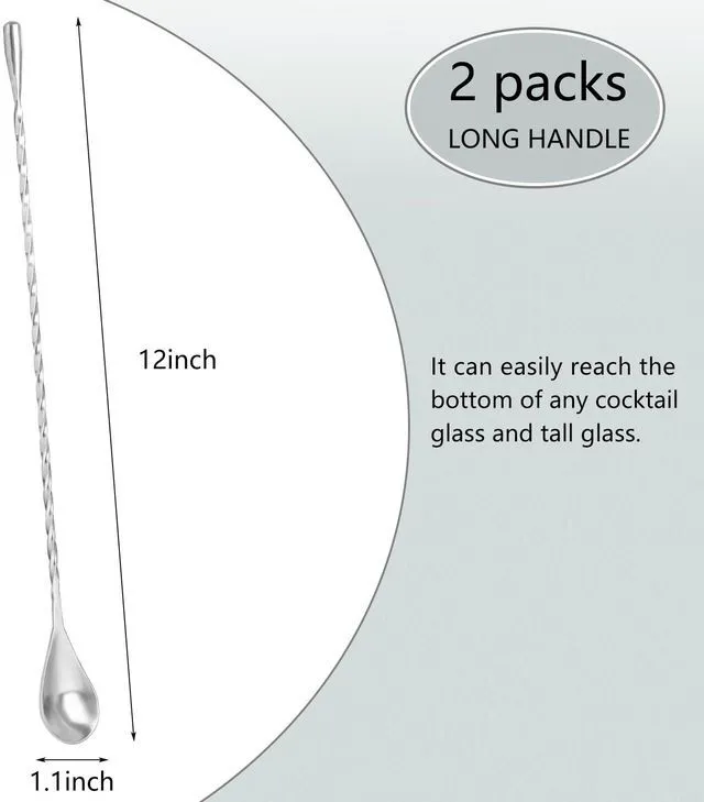 Alt view image 2 of 7 - 2 Pack Bar Spoon Cocktail Mixing Spoon 12'' Long Stainless Steel Cocktail Stirrers with Polished Surface