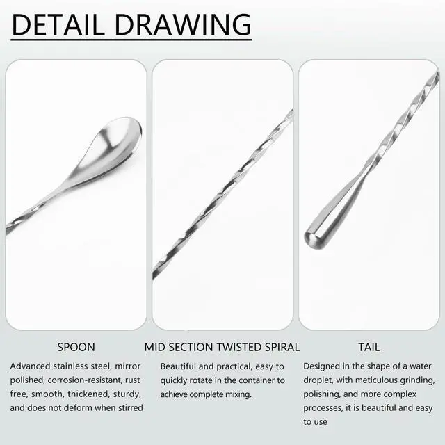 Alt view image 3 of 7 - 2 Pack Bar Spoon Cocktail Mixing Spoon 12'' Long Stainless Steel Cocktail Stirrers with Polished Surface