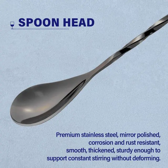 Alt view image 3 of 7 - Bar Spoon Cocktail Mixing Stirrers for Drink, Stainless Steel 12 Inches Long Handle, Black 2 Pieces
