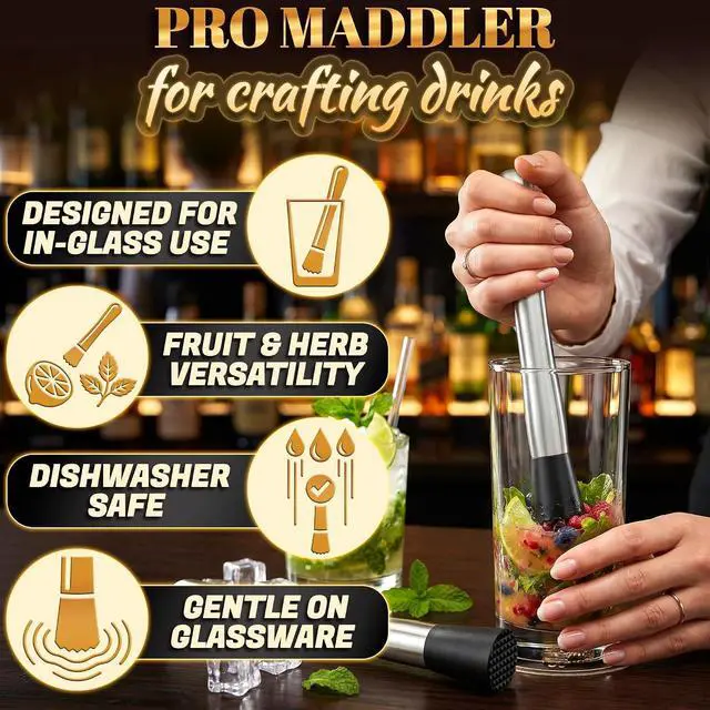 Alt view image 4 of 7 - 2 Pcs Bar Muddler for Cocktails 8" Stainless Steel Cocktail Muddler for Lemonade, Essential Bar Supplies and Accessories Lemon Smasher & Fruit Smasher for Drinks Mixing & Lemonade Stand Supplies