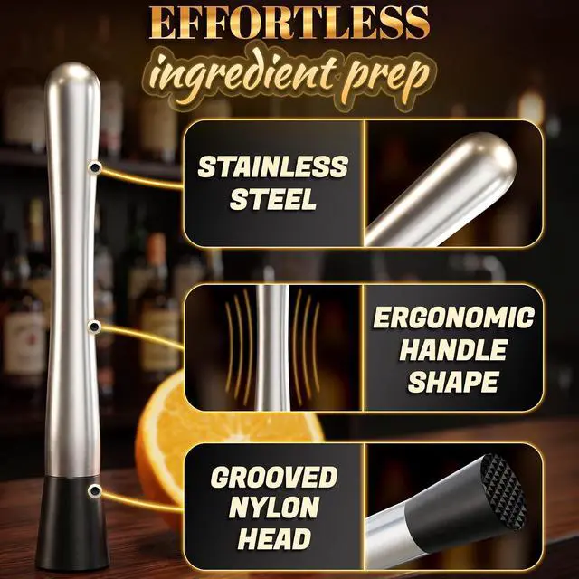 Alt view image 5 of 7 - 2 Pcs Bar Muddler for Cocktails 8" Stainless Steel Cocktail Muddler for Lemonade, Essential Bar Supplies and Accessories Lemon Smasher & Fruit Smasher for Drinks Mixing & Lemonade Stand Supplies