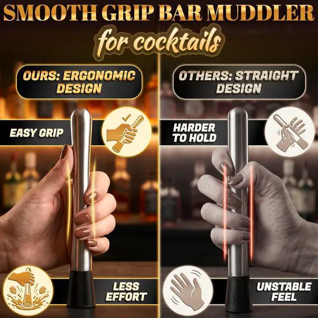 Alt view image 7 of 7 - 2 Pcs Bar Muddler for Cocktails 8" Stainless Steel Cocktail Muddler for Lemonade, Essential Bar Supplies and Accessories Lemon Smasher & Fruit Smasher for Drinks Mixing & Lemonade Stand Supplies
