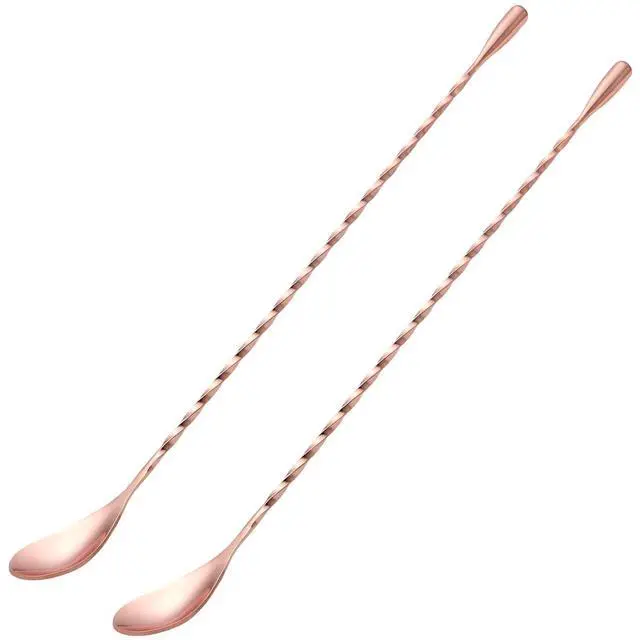 Main image of 2 Pcs 12 Inches Bar Spoon, Long Handle Mixing Stirrers for Drink, Briout Stainless Steel Bar Cocktail Shaker Spoon, Rose Gold