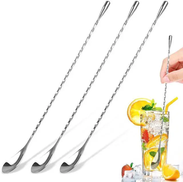 Main image of 3 PCS 12 Inch Bar Spoon, Stirring Spoons, Cocktail Spoon, Drink Stirrer, Mixing Spoon Spiral Pattern Stainless Steel Cocktail Stirrers for Home or Bar Cocktail, Coffee, Ice Cream, Sundae (Silver)