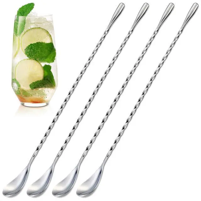 Main image of 4 Pcs Bar Spoon Cocktail Mixing 12'' Long Stainless Steel Cocktail Stirrers with Polished Surface Home Bars, Coffee & Dirty Soda Bar Supplies, Practical Gift for Drink Mixing Lovers | Sugar Spoon
