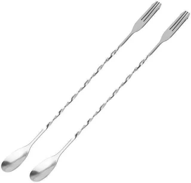 Main image of Bar Spoon Cocktail Mixing Spoon - 2pcs Cocktail Stirrers Long Handle 12.7 Inches, Stainless Steel Long Drink Stirrers with Trident Tip