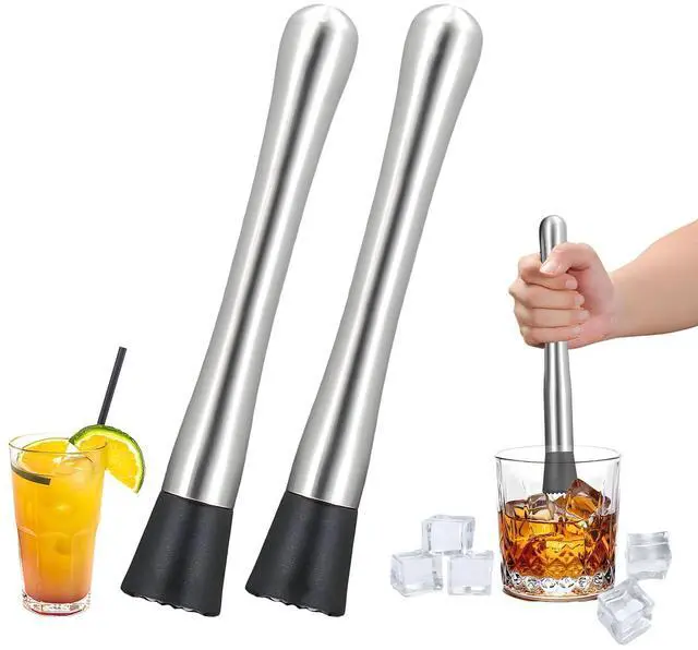 Main image of 2 PCS Muddler for Cocktails,8" Stainless Steel Cocktail Muddler for Lemonade, Lemon Smasher Bartender Accessories, Crushes Ice,Fruits & Herbs, Bartender Tool for Home,Bar Use,Lemonade stand supplies