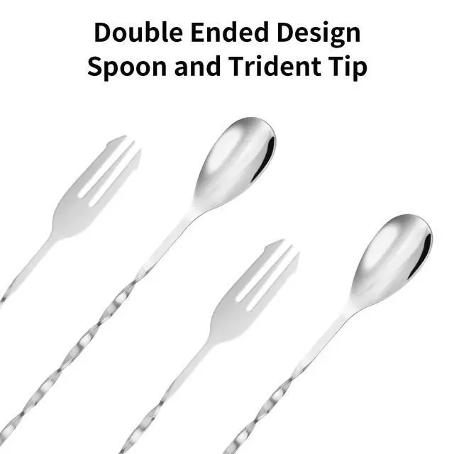 Alt view image 3 of 7 - Bar Spoon Cocktail Mixing Spoon - 2pcs Cocktail Stirrers Long Handle 12.7 Inches, Stainless Steel Long Drink Stirrers with Trident Tip