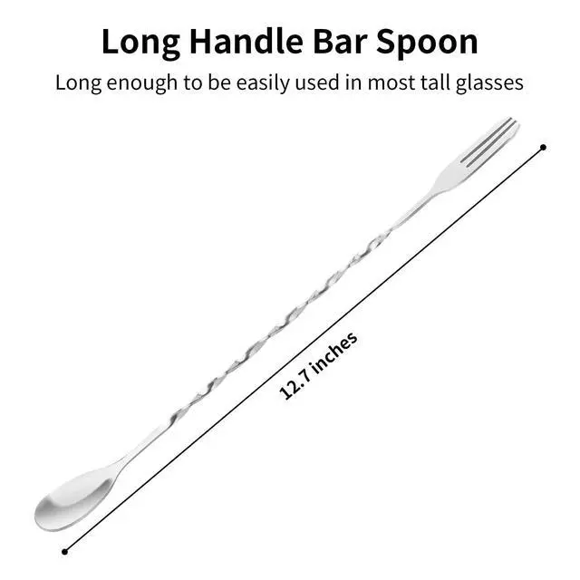 Alt view image 2 of 7 - Bar Spoon Cocktail Mixing Spoon - 2pcs Cocktail Stirrers Long Handle 12.7 Inches, Stainless Steel Long Drink Stirrers with Trident Tip