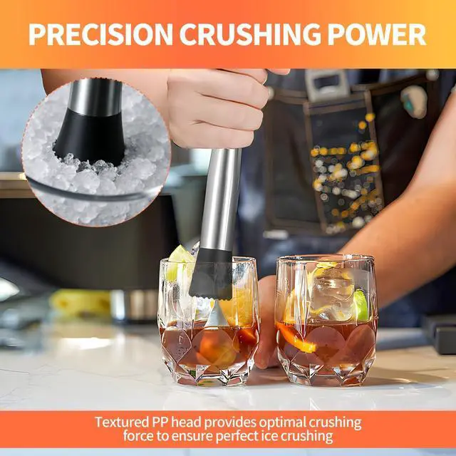 Alt view image 4 of 7 - 2 PCS Muddler for Cocktails,8" Stainless Steel Cocktail Muddler for Lemonade, Lemon Smasher Bartender Accessories, Crushes Ice,Fruits & Herbs, Bartender Tool for Home,Bar Use,Lemonade stand supplies