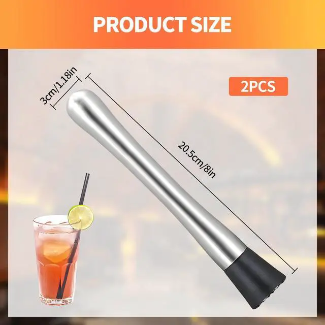 Alt view image 2 of 7 - 2 PCS Muddler for Cocktails,8" Stainless Steel Cocktail Muddler for Lemonade, Lemon Smasher Bartender Accessories, Crushes Ice,Fruits & Herbs, Bartender Tool for Home,Bar Use,Lemonade stand supplies