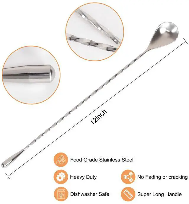 Alt view image 7 of 7 - 2 Pack Bar Spoon, Cocktail Mixing Spoon, Long Spoons for Stirring, 12 Inch Professional Spiral Stir Spoon for Bartenders, Home Bar Mixing Cocktail Making (304 Grade)