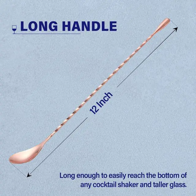 Alt view image 2 of 7 - 2 Pcs 12 Inches Bar Spoon, Long Handle Mixing Stirrers for Drink, Briout Stainless Steel Bar Cocktail Shaker Spoon, Rose Gold
