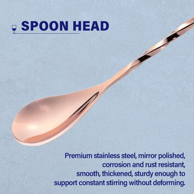 Alt view image 3 of 7 - 2 Pcs 12 Inches Bar Spoon, Long Handle Mixing Stirrers for Drink, Briout Stainless Steel Bar Cocktail Shaker Spoon, Rose Gold