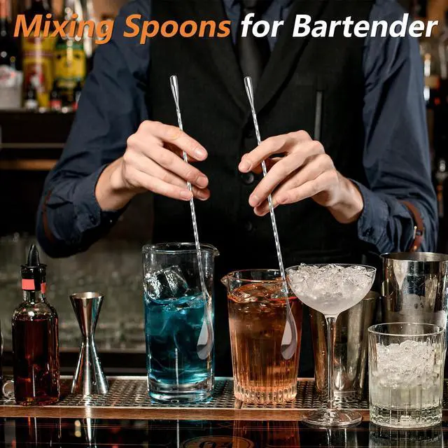 Alt view image 4 of 7 - 3 PCS 12 Inch Bar Spoon, Stirring Spoons, Cocktail Spoon, Drink Stirrer, Mixing Spoon Spiral Pattern Stainless Steel Cocktail Stirrers for Home or Bar Cocktail, Coffee, Ice Cream, Sundae (Silver)