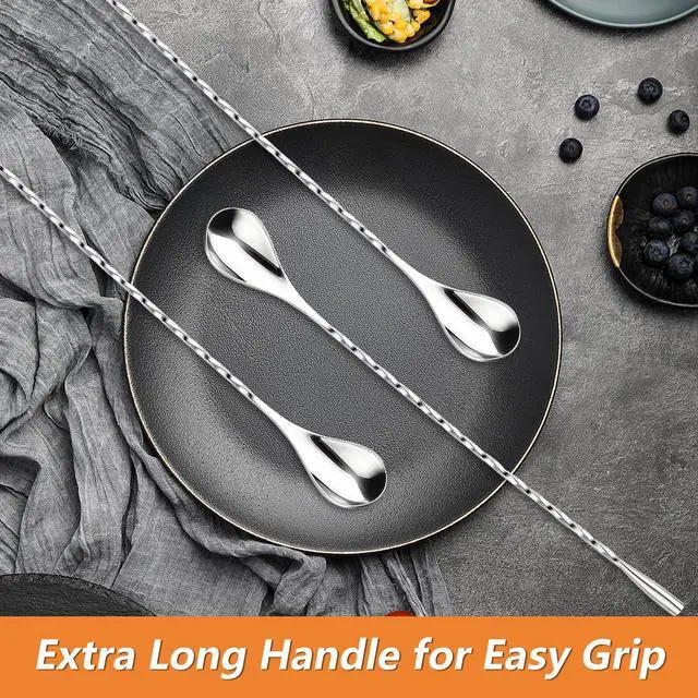 Alt view image 7 of 7 - 3 PCS 12 Inch Bar Spoon, Stirring Spoons, Cocktail Spoon, Drink Stirrer, Mixing Spoon Spiral Pattern Stainless Steel Cocktail Stirrers for Home or Bar Cocktail, Coffee, Ice Cream, Sundae (Silver)