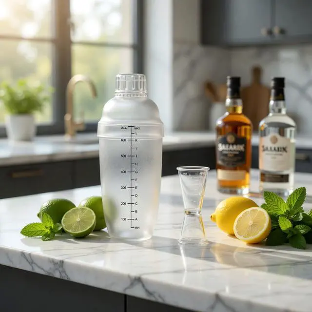 Alt view image 2 of 7 - 2 Pieces Plastic Cocktail Shaker Set - 24oz 700cc Drink Mixer Built-in Strainer with Double Jigger & Recipes Book, Leakproof Bartender Kit for Cocktails, Boba Tea, Milkshakes
