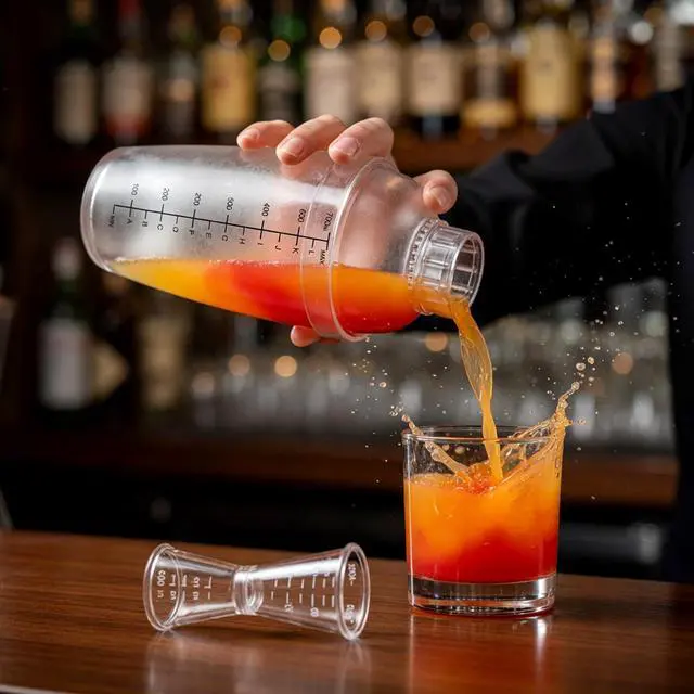 Alt view image 6 of 7 - 2 Pieces Plastic Cocktail Shaker Set - 24oz 700cc Drink Mixer Built-in Strainer with Double Jigger & Recipes Book, Leakproof Bartender Kit for Cocktails, Boba Tea, Milkshakes