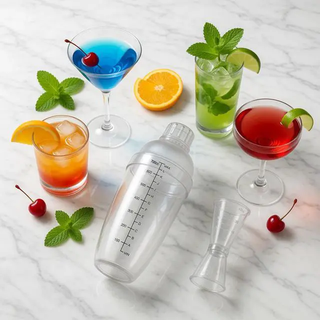 Alt view image 7 of 7 - 2 Pieces Plastic Cocktail Shaker Set - 24oz 700cc Drink Mixer Built-in Strainer with Double Jigger & Recipes Book, Leakproof Bartender Kit for Cocktails, Boba Tea, Milkshakes
