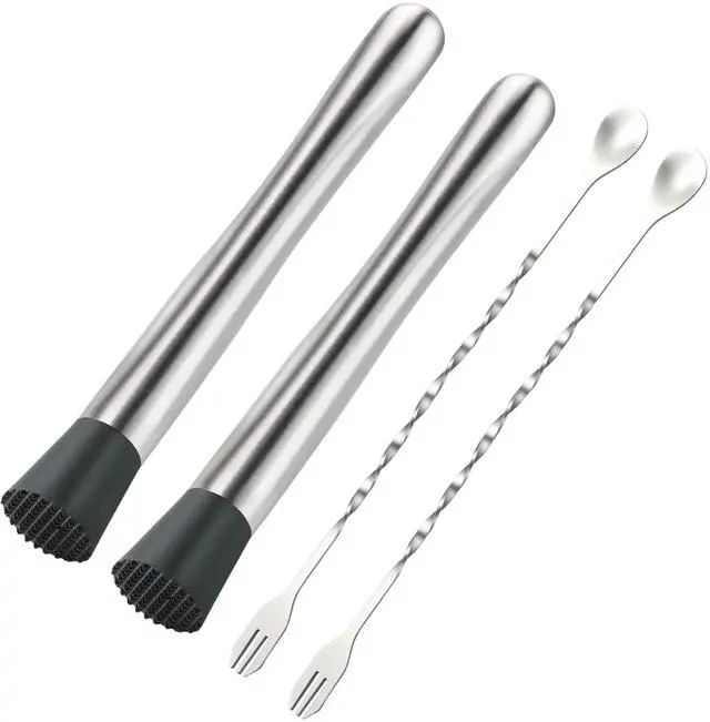 Main image of 4Pcs 10'' Muddler and Spoon Set for Cocktails 304 Stainless Steel Fruit Smasher Home Bar Bartender Accessories Stirrers Mixing Tools for Mojitos Drinks Lemonade Stand Supplies