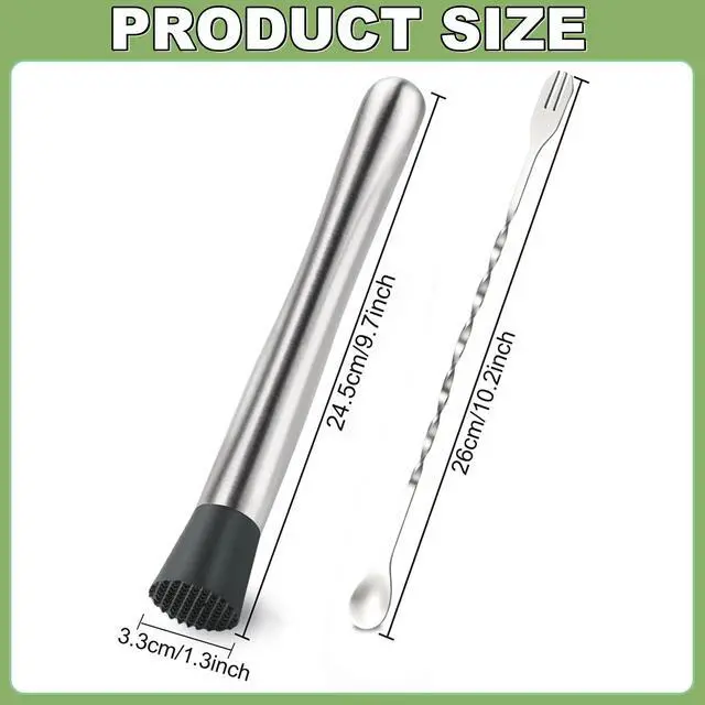 Alt view image 2 of 7 - 4Pcs 10'' Muddler and Spoon Set for Cocktails 304 Stainless Steel Fruit Smasher Home Bar Bartender Accessories Stirrers Mixing Tools for Mojitos Drinks Lemonade Stand Supplies