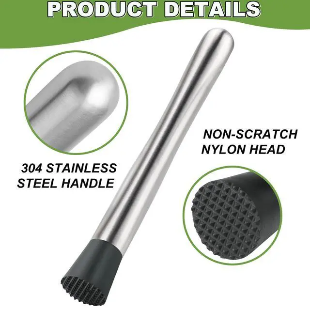 Alt view image 3 of 7 - 4Pcs 10'' Muddler and Spoon Set for Cocktails 304 Stainless Steel Fruit Smasher Home Bar Bartender Accessories Stirrers Mixing Tools for Mojitos Drinks Lemonade Stand Supplies