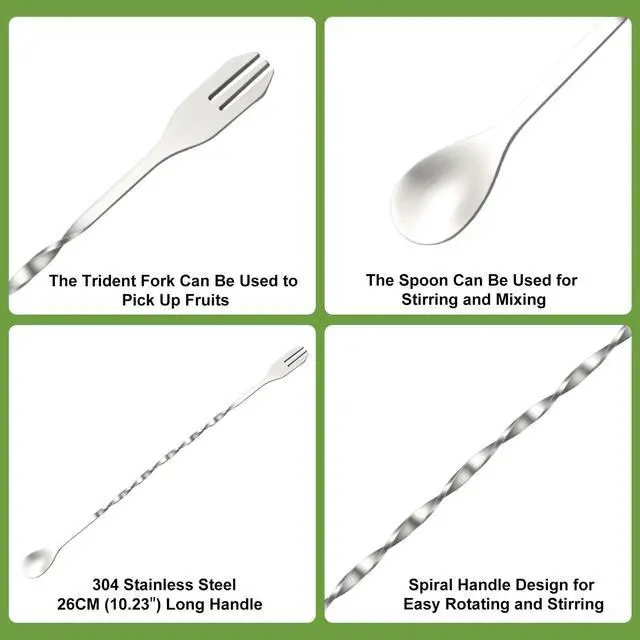 Alt view image 4 of 7 - 4Pcs 10'' Muddler and Spoon Set for Cocktails 304 Stainless Steel Fruit Smasher Home Bar Bartender Accessories Stirrers Mixing Tools for Mojitos Drinks Lemonade Stand Supplies
