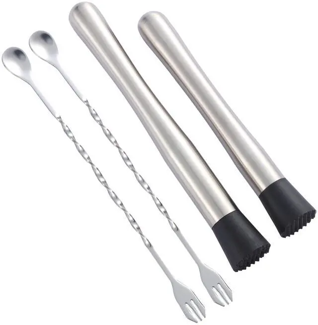 Main image of 10 inch & 8 inch Stainless Steel Cocktail Muddler with 2 Mixing Spoon, Home Bar Tool Set, for Making & Creating Delicious Mojitos, & Other Fruit Based Drinks & Beverages in Various Containers