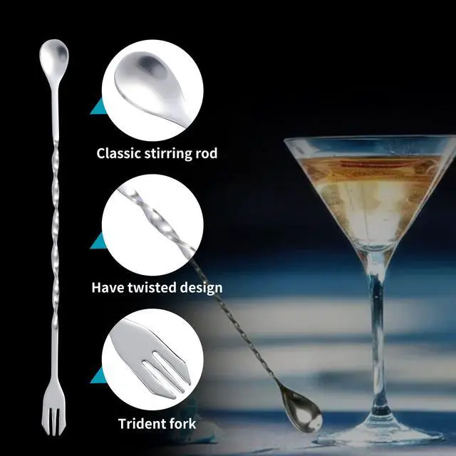 Alt view image 3 of 6 - 10 inch & 8 inch Stainless Steel Cocktail Muddler with 2 Mixing Spoon, Home Bar Tool Set, for Making & Creating Delicious Mojitos, & Other Fruit Based Drinks & Beverages in Various Containers