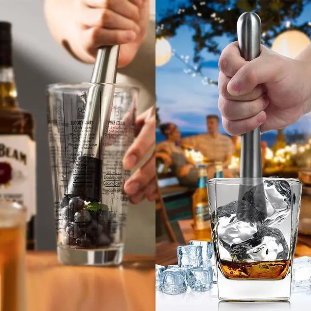 Alt view image 5 of 6 - 10 inch & 8 inch Stainless Steel Cocktail Muddler with 2 Mixing Spoon, Home Bar Tool Set, for Making & Creating Delicious Mojitos, & Other Fruit Based Drinks & Beverages in Various Containers