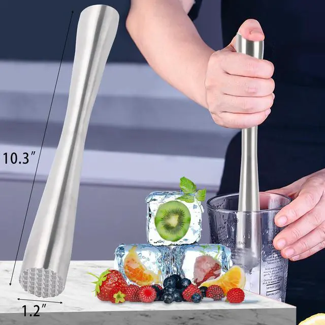 Alt view image 2 of 6 - 2 Pcs 10" Muddler for Cocktails, 304 Stainless Steel Drink Muddlers Bar Accessories Tools for Old Fashioned Cocktail, Mojito, Fruit Drinks, Lemonade