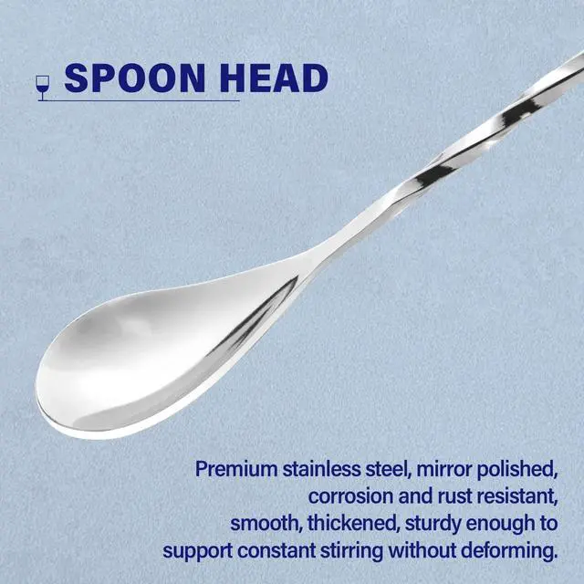 Alt view image 3 of 7 - Bar Spoon Cocktail Mixing Stirrers for Drink, Stainless Steel 12 Inches Long Handle, Silver 2 Pieces