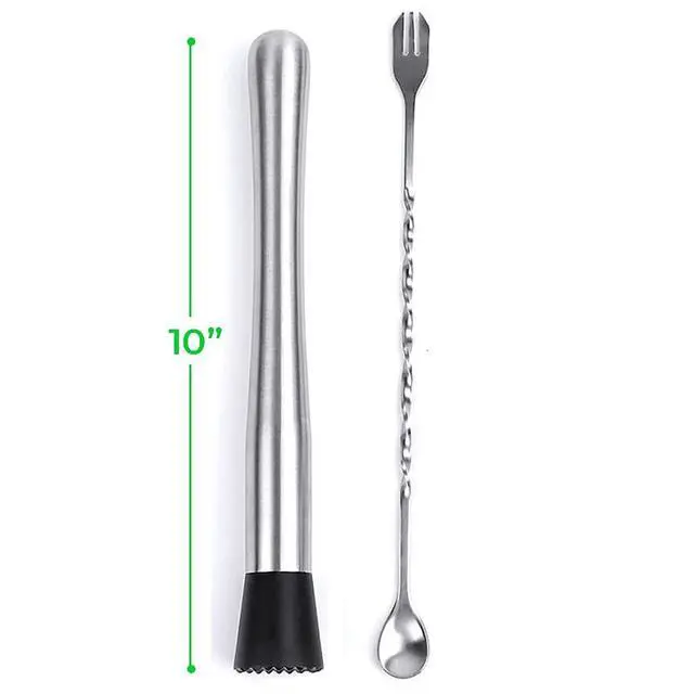 Alt view image 2 of 4 - Food-Grad 304 Stainless Steel Cocktail Muddler and Mixing Spoon Home Bar Tool Set - Dishwasher Safe - Create Delicious Mojitos and Other Fruit Based Drinks (10" Muddler+Spoon)