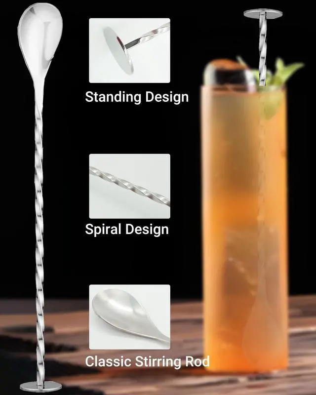 Alt view image 2 of 7 - Stainless Steel Cocktail Muddler & Mixing Spoon Set 10 Inch Bar Tool Kit for Home Bartenders, Ideal for Mojitos, Margaritas, Mint & Fruit Cocktails, Silver