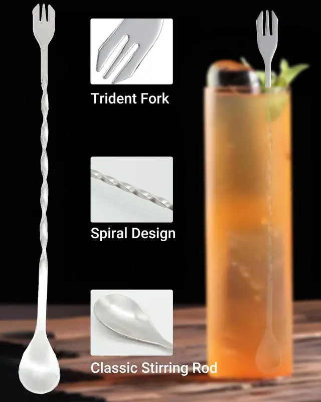 Alt view image 3 of 7 - Professional Bar Tools Set, 8-inch Stainless Steel Muddler, 10-inch Mixing Spoon, Measuring Jigger for Cocktails, Home Bartenders, Mojitos, Margaritas and Fruit-Based Drinks