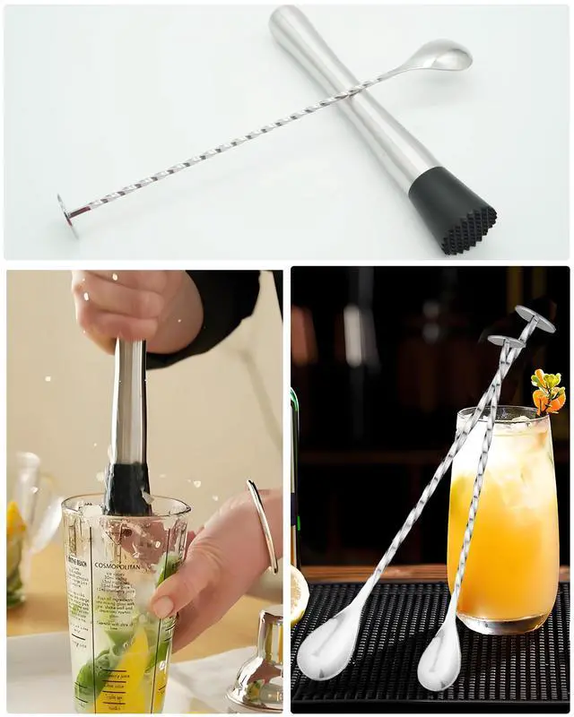 Alt view image 5 of 7 - Stainless Steel Cocktail Muddler & Mixing Spoon Set 10 Inch Bar Tool Kit for Home Bartenders, Ideal for Mojitos, Margaritas, Mint & Fruit Cocktails, Silver