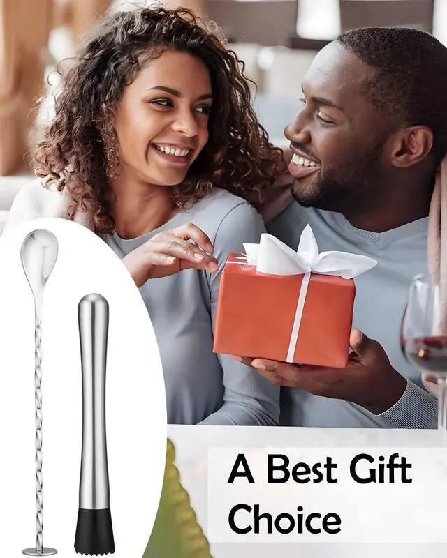 Alt view image 6 of 7 - Stainless Steel Cocktail Muddler & Mixing Spoon Set 10 Inch Bar Tool Kit for Home Bartenders, Ideal for Mojitos, Margaritas, Mint & Fruit Cocktails, Silver