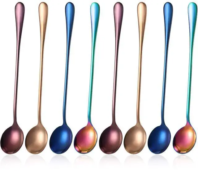 Main image of 8 Pieces Long Handle Tea Spoon Stainless Steel Coffee Mixing Spoons Teaspoon for Mixing, Cocktail Stirring, Coffee, Milkshake, Cold Drink, 7.67 Inch(Round Style)