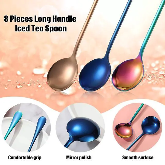 Alt view image 3 of 7 - 8 Pieces Long Handle Tea Spoon Stainless Steel Coffee Mixing Spoons Teaspoon for Mixing, Cocktail Stirring, Coffee, Milkshake, Cold Drink, 7.67 Inch(Round Style)