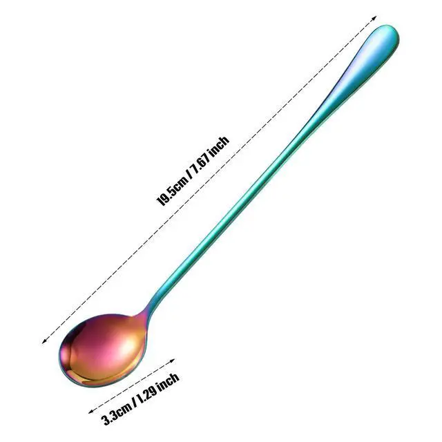 Alt view image 2 of 7 - 8 Pieces Long Handle Tea Spoon Stainless Steel Coffee Mixing Spoons Teaspoon for Mixing, Cocktail Stirring, Coffee, Milkshake, Cold Drink, 7.67 Inch(Round Style)