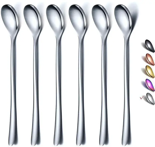 Main image of Premium Stainless Steel Coffee Stirrer Set, Long Handle, Ice Tea & Cream Spoons, Cocktail Stirrer - Set of 6 (Silver)