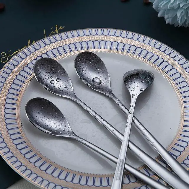 Alt view image 6 of 7 - Premium Stainless Steel Coffee Stirrer Set, Long Handle, Ice Tea & Cream Spoons, Cocktail Stirrer - Set of 6 (Silver)