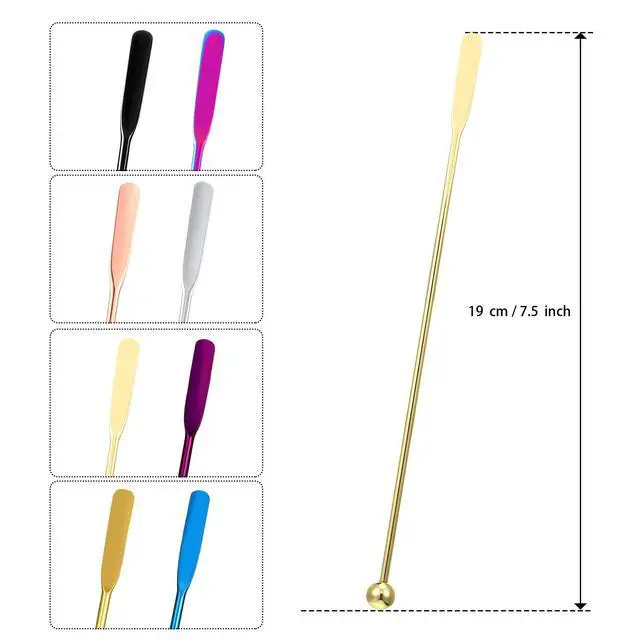 Alt view image 2 of 6 - 7.5 Inches Stainless Steel Coffee Beverage Stirrers Drink Swizzle Stick with Small Rectangular Paddles, Set of 8 Beverage Stirrers for Coffee Cocktail Chocolate Milk Juices (Multicolor)